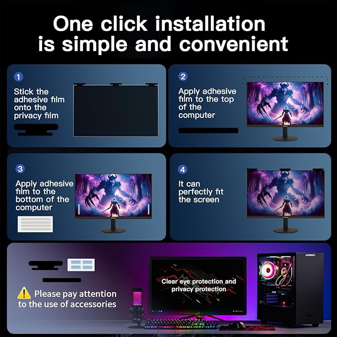 [2 Pack] Magnetic Privacy Screen for 27 Inch Monitor – Removable Anti-Glare Blue Light Filter for 16:9 Widescreen Desktop PC, Matte/Glossy Reversible Eye Protection Film