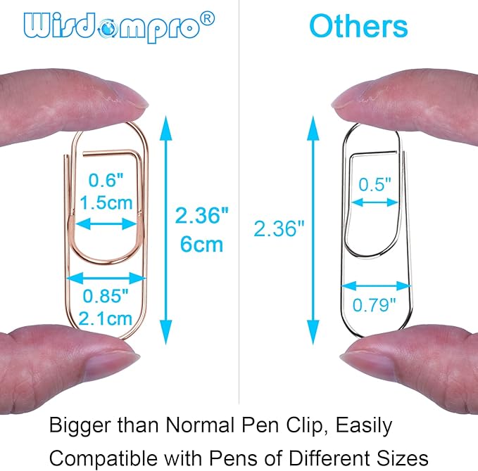 Wisdompro Pen Clip, 12 Pack Stainless Steel Pencil Clip Holder for Notebook, Books, Journal, Clipboard, Paper, etc. - Fits Almost Any Pen Size (Rose Gold)
