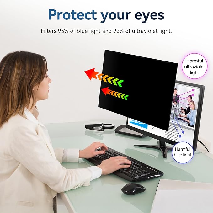 [2-Pack] 27 Inch Magnetic Computer Privacy Screen Filter for 16:9 Widescreen Monitor, Removable Eye Protection Anti Glare Blue Light Filter Privacy Shield, Anti Spy Screen Protector Film 27 in