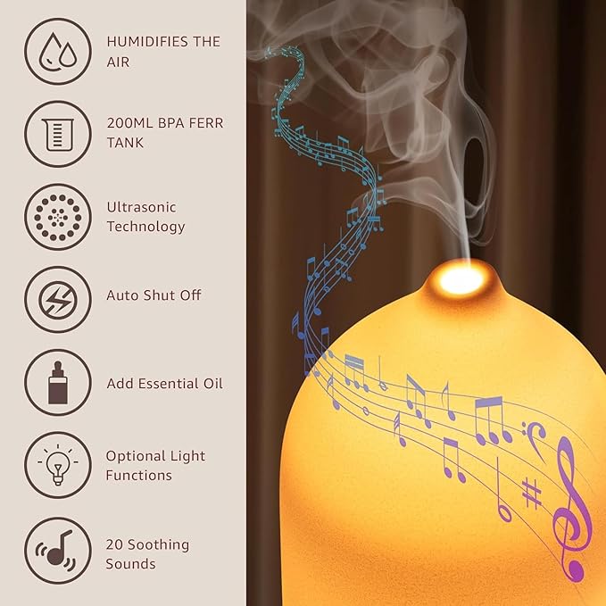 200ML White Noise Ceramic Diffuser,Sleep Sound Machine with 20 Natural Soothing Sounds, 7 Color Lights,Essential Oil Diffuser, Timer for Baby, Kids, Adults, Office, Home(Wood Grain) Upgrade