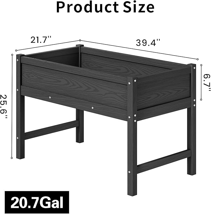 HDPE Raised Garden Planting Bed with Legs,Garden Boxes Outdoor Raised with Drainage Hole Rot-Resistant,Raised Beds for Gardening for Backyard, Patio, Balcony 300 lb Capacity (Black)
