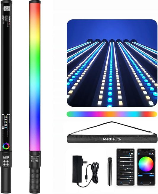 Mettlelite LS800C RGB LED Light Stick Full Color Continuous Output Video Light 3.2 ft with APP Control 2800K-8000K CRI96 TLCI 97 RGB CCT HSI Light Effects Built in Rechargeable Battery