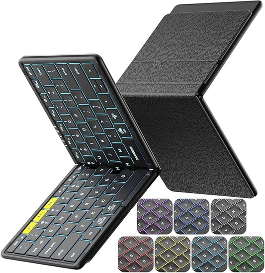 Samsers Full-Size Foldable Bluetooth Keyboard, KF08X Wireless Folding Keyboard with Backlight, Portable Travel Keyboards for iPhone iPad Smartphone Tablet Laptop, Android Windows Mac OS - Black