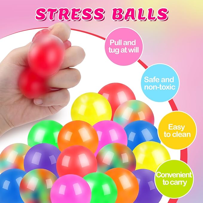 18 Pack Squishy Ball, Stress Balls Bulk for Adults, Mini Stress Balls, Anti-Anxiety and Fidget Balls to Relax， Birthday Gifts, Goodie