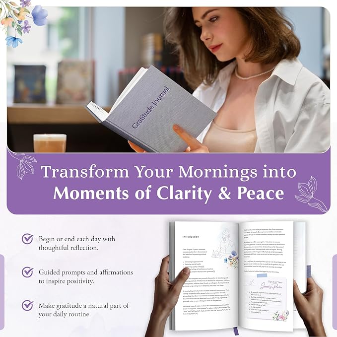 CeCe LaRue & CoCo Too Gratitude Journal for Women – Hardcover Lavender Linen, 5x8 Inch A5, Undated 12 Months, Self Care, Wellness, Mindfulness, Mental Health, Daily Guided, Gift for Women