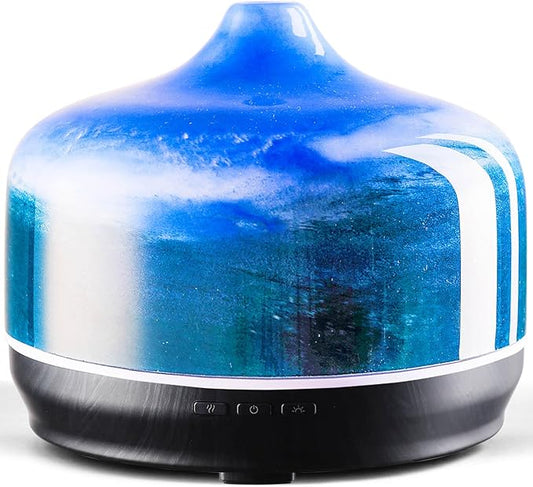 Porseme 500ml Glass Essential Oil Diffuser Aromatherapy Ultrasonic Cool Mist Humidifier 15-21 Running Hours Waterless Auto-Off Air Diffusers for Sleeping Yoga Office Working Spa and Rest (Dreamy Blue)