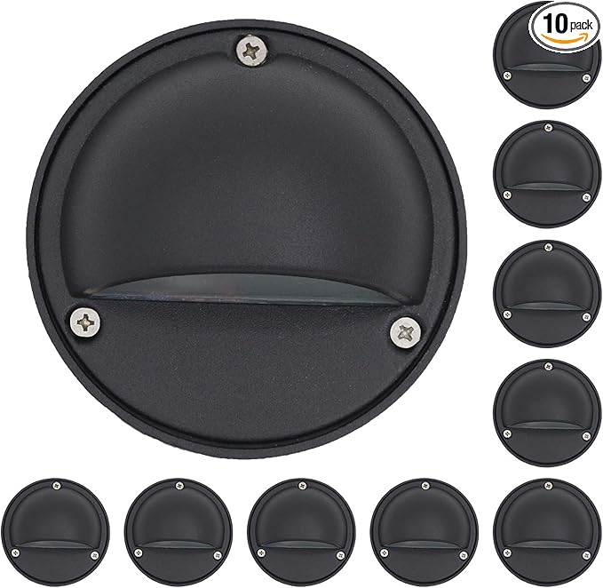 2W LED Deck Lights Landscape Lighting Landscape Lights Low Voltage Outdoor Deck Lighting Replaceable G4 LED Bulb 3000K Aluminum housing for Step, Pathway,Walkway,Deck,Yard Black, Pack of 10