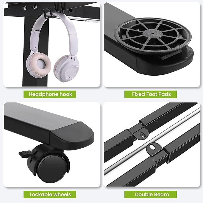 farexon Electric Standing Desk Legs, Adjustable Stand Up Desk Legs Dual-Beam Frame Workstation with Wheels, up to 71" x 32" Desktops, Ergonomic Table Base Workstation, Black Frame Only