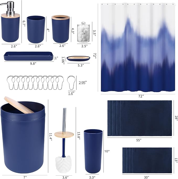 iMucci Bathroom Accessories Bathroom Sets with Shower Curtain, Bath Towel Set, Trash Can, Toilet Brush, Soap Dispenser, Bathroom Accessories Set Complete