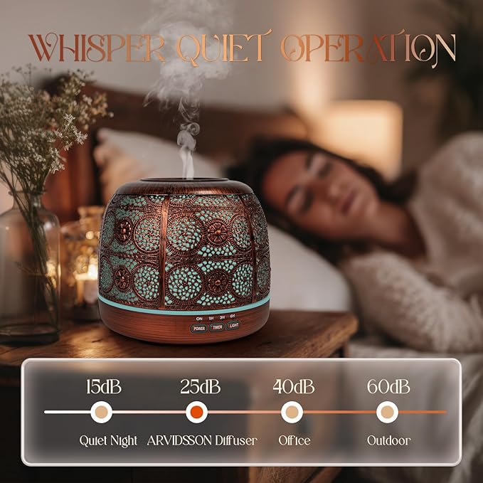 500ml Essential Oil Diffuser, ARVIDSSON Metal Diffusers for Essential Oils, Aromatherapy Oil Diffuser for Large Room, Color Changing Mood Light & Mist Timer Setting, Gift for Women