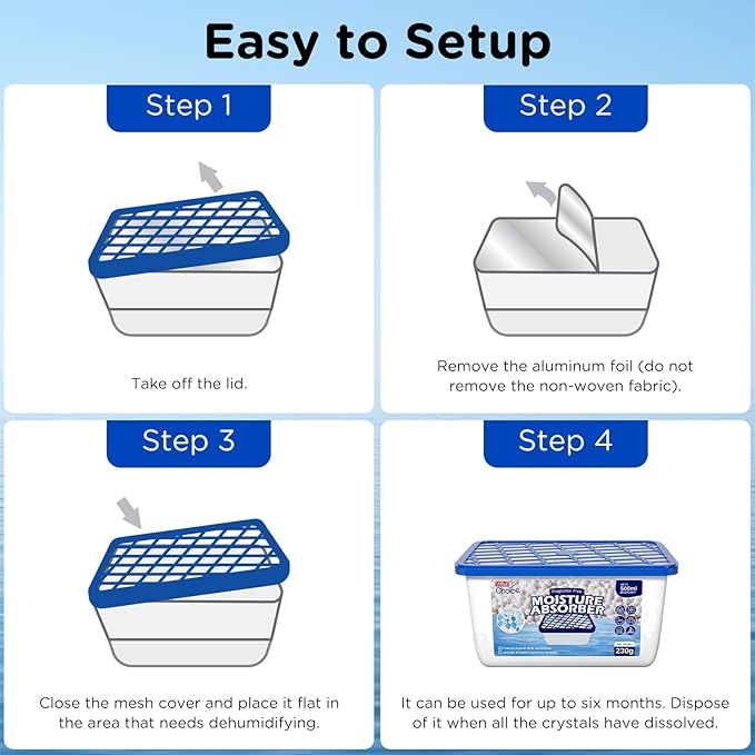 W&E Choice Moisture Absorbers, Portable Humidity Absorber Boxes for Your Bathroom, Closet & Car, Dehumidifier with Fragrance Free, 12 Pack