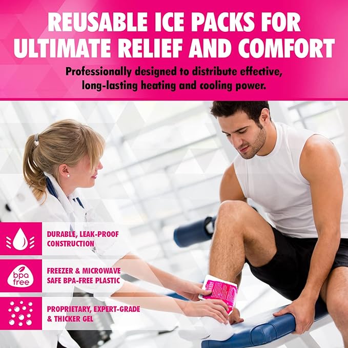 Perfect Remedy 2-Pack Gel Ice Packs for Injuries, Soft and Flexible Hot & Cold Compress, Soothing Ice Pack Aid for Sprains Strains & Soreness conditions, Alternative to Hot Water Bottles (Pink, Large)