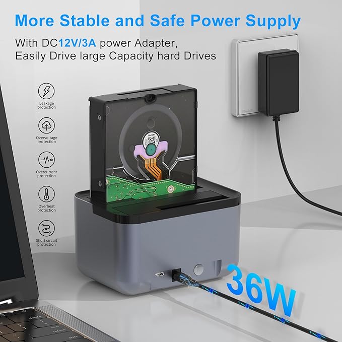 GODO Hard Drive Docking Station to USB 3.0 Type C,Dual Bay Hard Drive Dock for SATA 2.5/3.5 inch HDDs/SSDs with LED Indicator,Support Offline Clone/Duplicator 2 * 18TB Grey