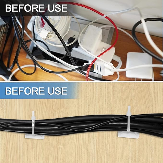 Zip Tie Mounts - SeuYeugX 1000 PCS Cable Self Adhesive Mounts Set for Wire Management with Stick Pads Anchors Clips Squares Holders (White)