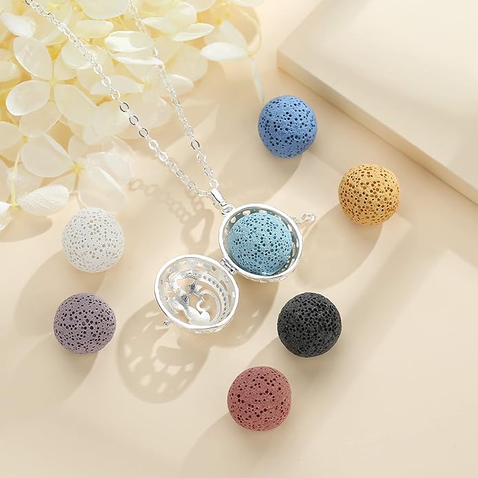 INFUSEU Aromatherapy Gifts Essential Oils Diffuser Jewelry for Women, Cute Animals Pendant Necklaces, 7 Lava Rocks Stones, 24" Chain