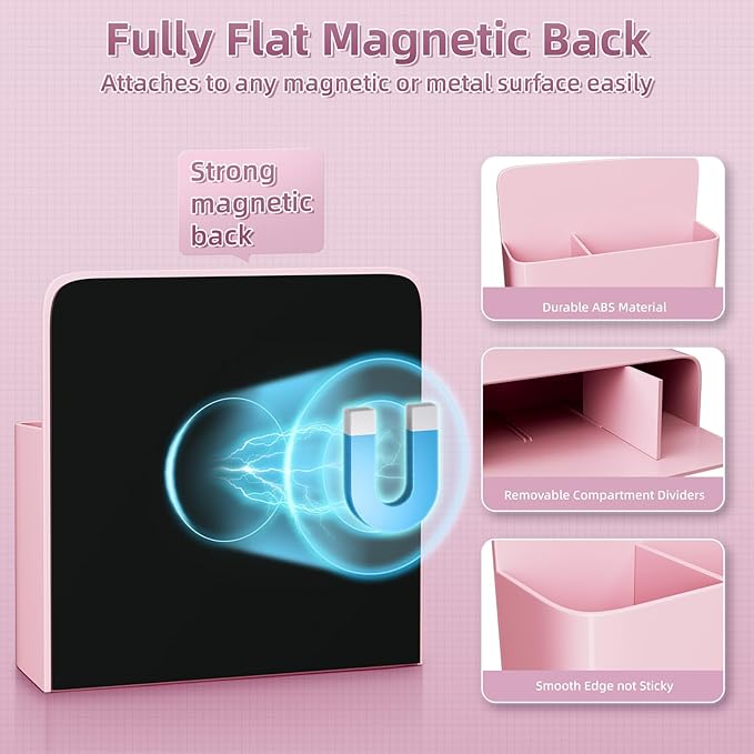 Magnetic Dry Erase Marker Holder,Pen and Eraser Holder for Whiteboard，Magnet Pencil Cup Utility Storage Organizer for Office, Refrigerator, Locker and Metal Cabinets (Pink)