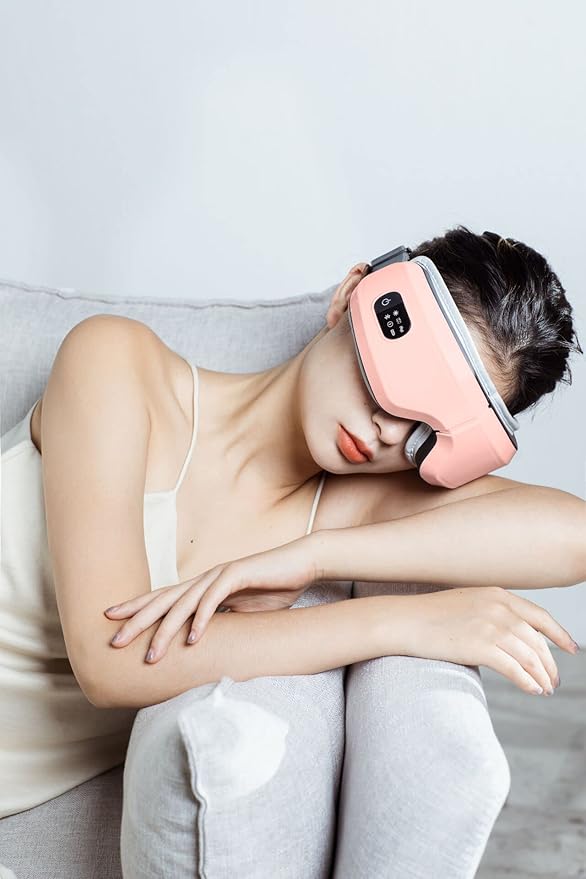 Eye Massager with Airbag Kneading,Constant Temperature Hot Compress, Multi-Frequency Vibration and Bluetooth Music (Pink, Large)