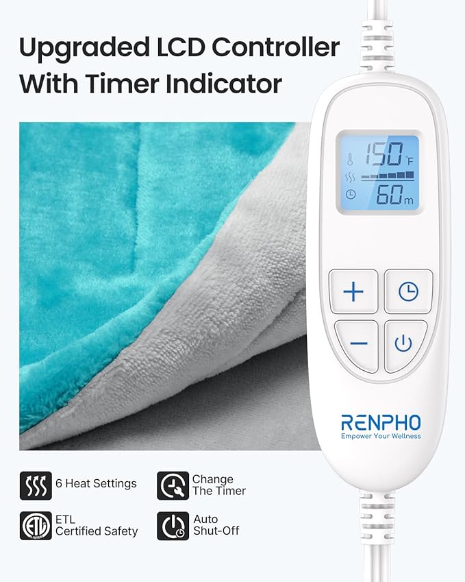 RENPHO Heating Pad for Back Pain Relief, Christmas Gifts for Men Women, FSA Eligible, Stocking Stuffers, Edge Weighted Electric Heat Pad for Neck and Shoulder, ETL Certified, 24"x33", Gray Green