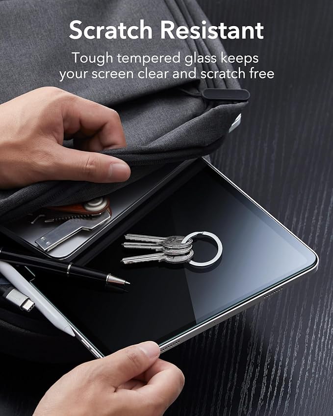 ESR 2 Pack Screen Protector for iPad Air 11 Inch M3/M2 (7th/6th Generation, 2025/2024), 9H Tempered Glass Film with Easy Application Tray, Scratch Resistant, Bubble Free, HD Clarity, Touch Sensitive