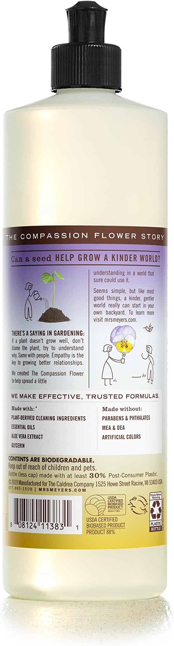 Mrs. MEYER'S CLEAN DAY Liquid Dish Soap, Biodegradable Formula, Compassion Flower, 16 fl. oz - Pack of 3