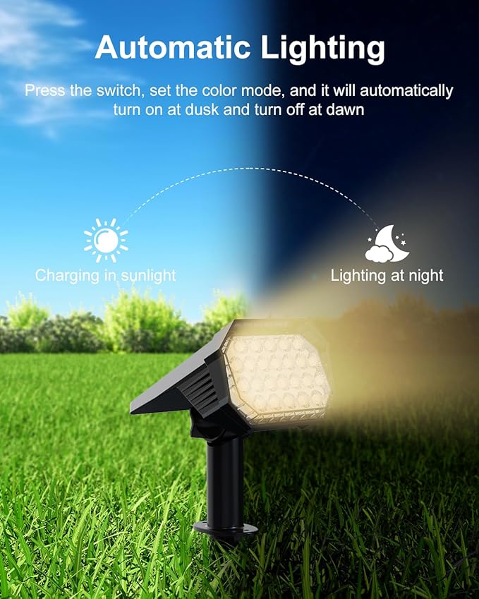 6 Pack Solar Powered Outdoor Spot Lights Outside Landscape Waterproof 24 LEDs Spotlights Dusk to Dawn for House Yard Tree, Backyard, Path, Garden, Statues, 3 Modes Accent Lighting (Warm White)