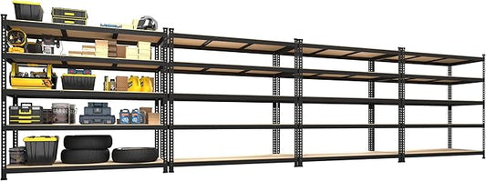 PrimeZone 4 Pack Heavy Duty Adjustable 5 Tier Garage Storage Shelves - 47" W x 18" D x 71" H, Metal Utility Rack Shelf Unit for Warehouse, Pantry, Closet, Kitchen, Black
