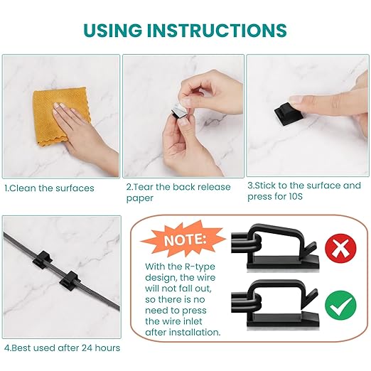 63pcs Clear Cable Management,Adhesive Cable Clips,Cord Organizer Inner Diameter 032" X0.2",Cord Clips for Wires on Wall,Under Desk,Nightstand,PC,TV,Outdoor Christmas Lights Strip