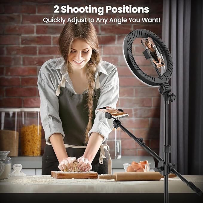 LUXSURE Ring Light with Stand for Phone, Ring Light Tripod for iPhone with Light, Overhead Camera Mount 10.5" with Remote, Phone Tripod with Light for Video Recording/Live Streaming/Cooking