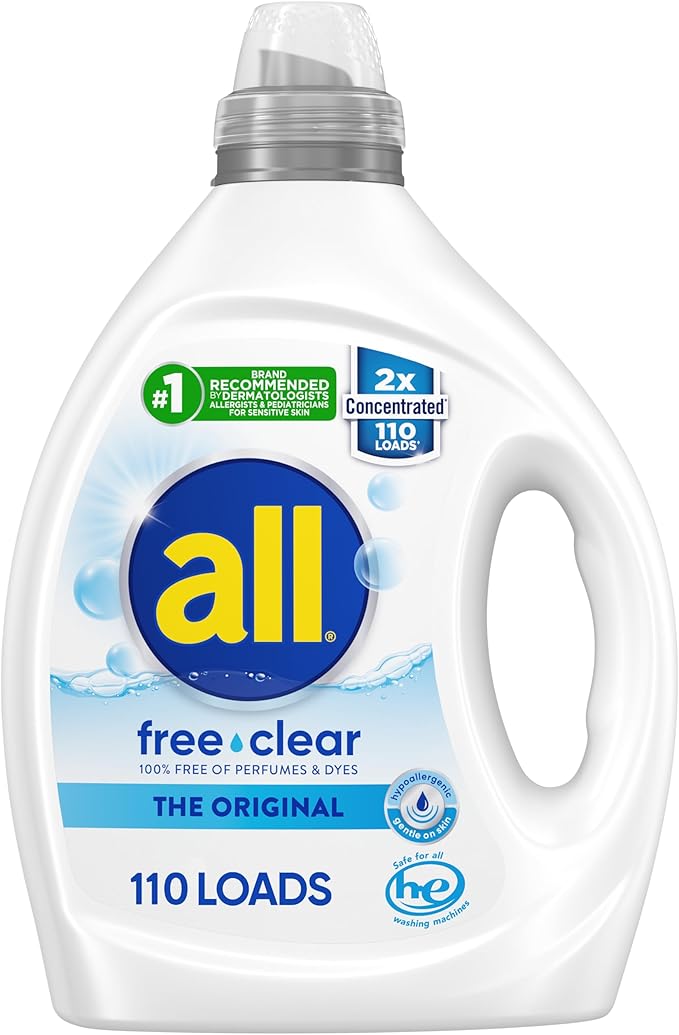 all free clear, Original, Liquid Laundry Detergent for Sensitive Skin, Unscented and Hypoallergenic, Concentrated