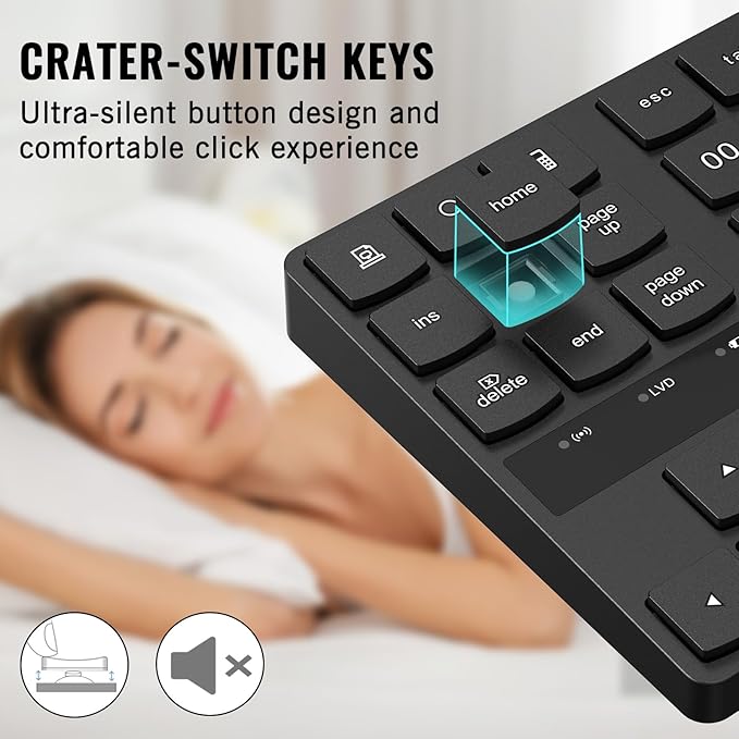 RaceGT Wireless Number Pad, Numeric Keypad Ultra-Silent Rechargeable 2.4G 35 Keys for Laptop,Desktop,PC, Notebook