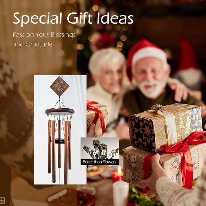 Daisy Wind Chime for Outside,29 "Memorial Outdoor Wind Chimes Sunflower Gifts for Women/Mother/Father/Christmas,Unique Windchimes Outdoors Daisy Garden Patio Home Yard Decor(Copper)