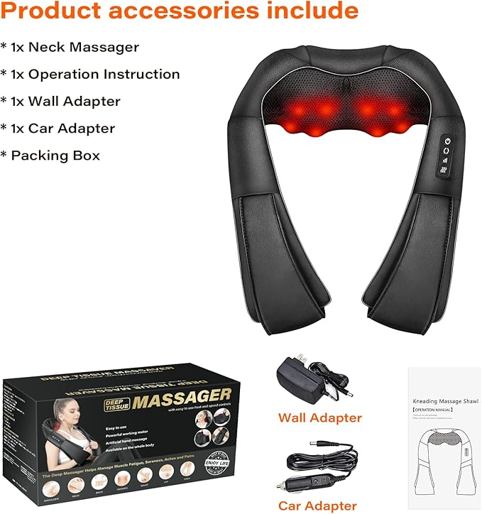 Shiatsu Neck Massager, Electric Neck and Back Massager with Heat, 3D Kneading Massage Pillow for Back, Shoulder, Muscle Pain Relief, Office & Home & Car Use, Fits for Parents