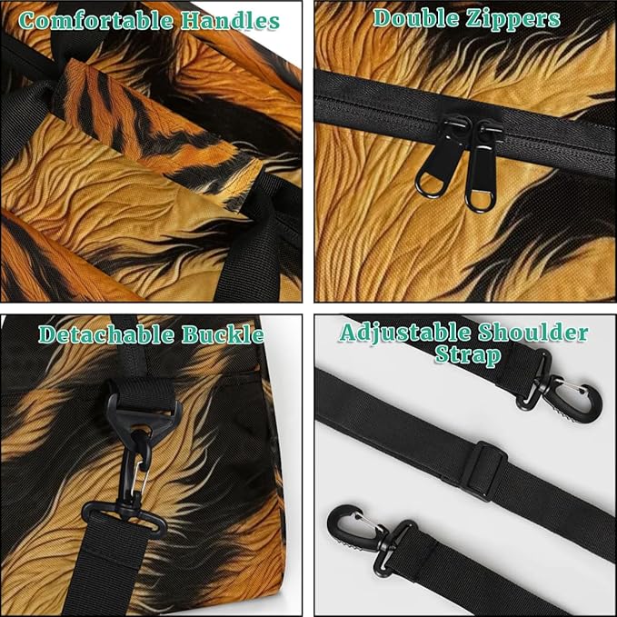 Sports Duffle Bags Travel Duffle Bag Gym Bag Animal Tiger Print Weekender Travel Bag Waterproof Overnight Bag Carry On Travel Tote Bag Dance Bags