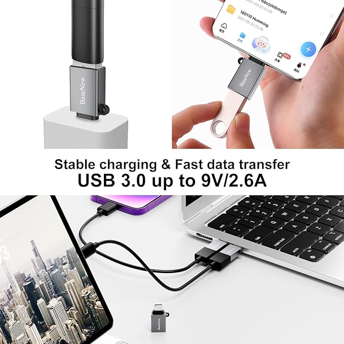 USBC to USB Adapter 6 Pack,USB Type C Adapter,USBC Male to USBA Female Converter,USBC Adapters for iPhone 16 15,MacBook Pro,iPad Pro,Samsung Galaxy(Grey)