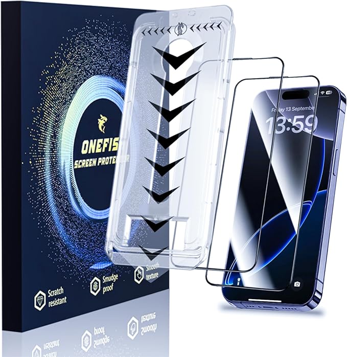 OneFish for iPhone 12/12 Pro Tempered Glass Screen Protector 2 Pack Auto Dust-Elimination Easy Installation HD Clear Screen Protector