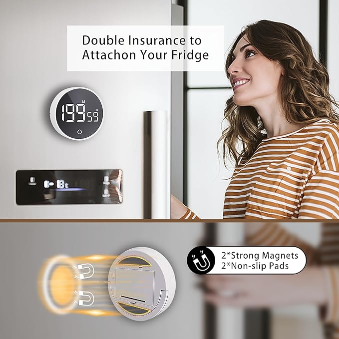 Digital Kitchen Timers, Visual timers Magnetic Countdown Countup Timer Large LED 200 Minutes Display Volume Adjustable for Cooking Fitness Studying, Easy for Kids and Seniors