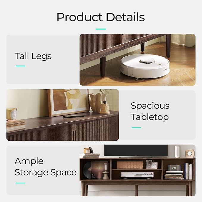 LINSY HOME Fluted TV Stand for 75" TV, Mid-Century Modern 70" Entertainment Center with Sliding Tambour Door and Storage Cabinet, Cruved TV Media Console Table for Living Room, Bedroom, Walnut