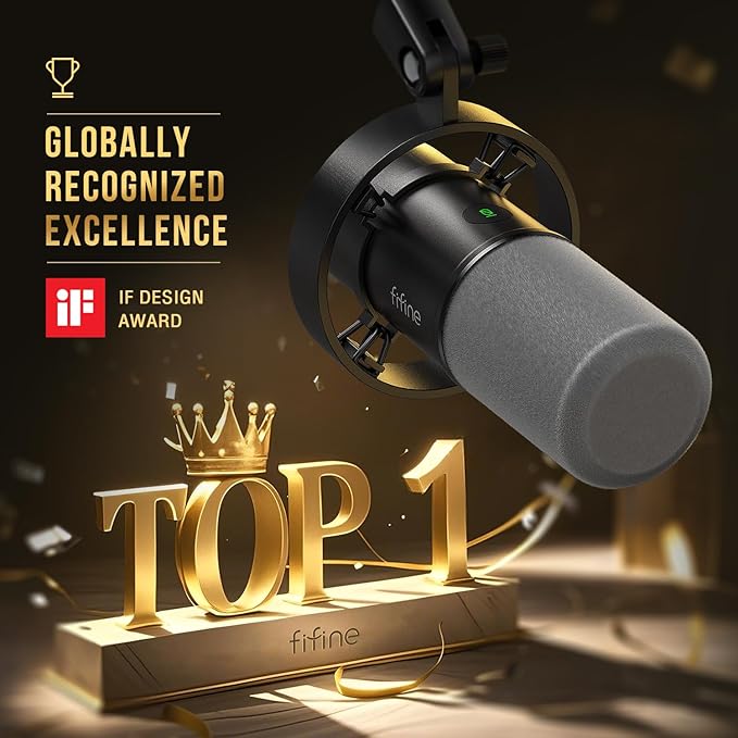 FIFINE K688 Podcast Microphone Kit, USB/XLR Dynamic Microphone with Boom Arm for PC/XLR Mixer, Gaming Mic with Mute Button, Headphone Jack for Vocal, Voice-Over, Streaming, Music Recording -K688CT