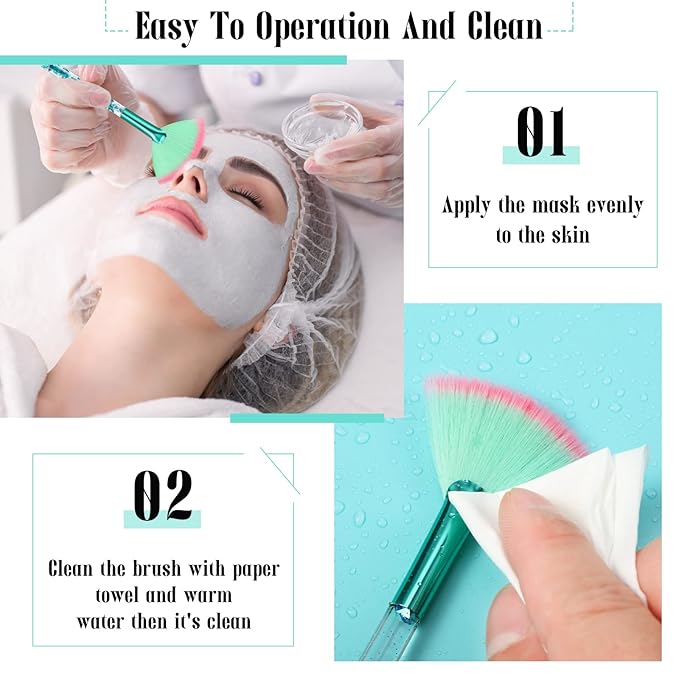 12 Pcs Fan Brushes for Facial Mask & Peel Applicator - Soft Cosmetic Facial Brushes with Glitter Quicksand Handle - Face Mask Tools with Pouch (Green)