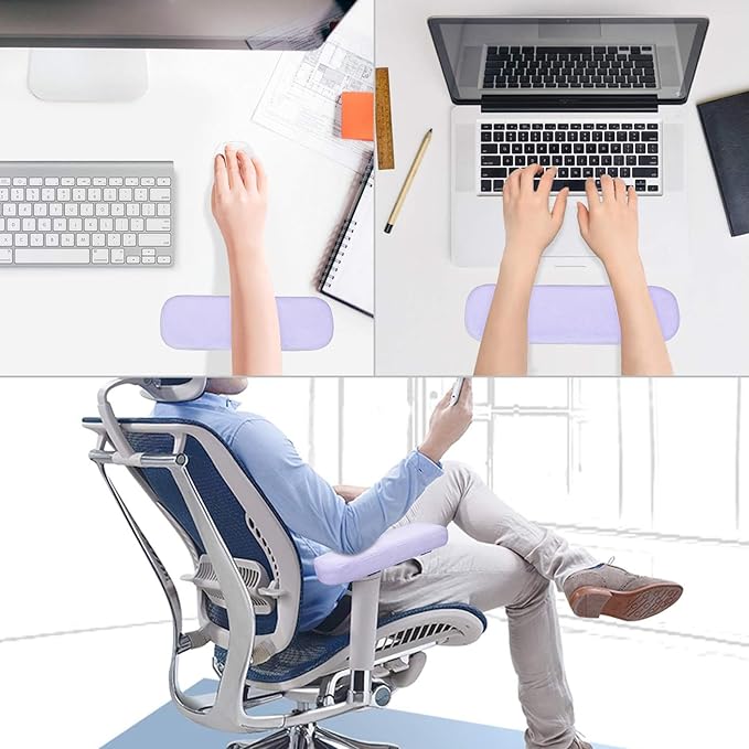 MOSISO Chair Armrest Pads (2 Pack), Memory Foam Home/Office Chair Arm Rest Covers Comfy Computer Gaming Elbow Cushion Removable Washable Elbow Support Forearm Pressure Relief, Purple