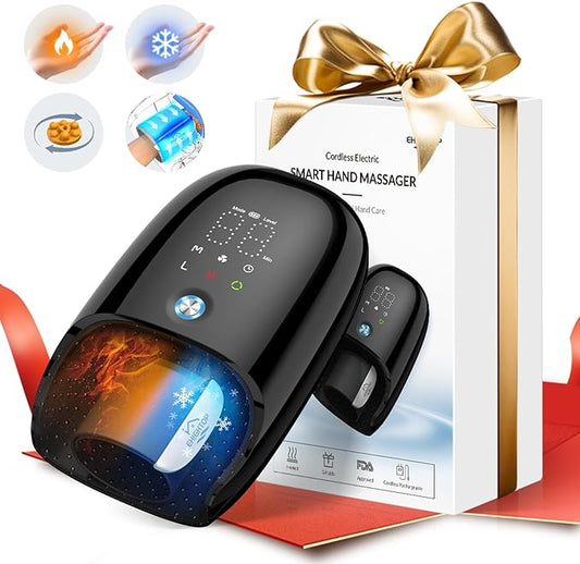 Hand Massager with Heat and Compression & Kneading Massage for Arthritis Carpal Tunnel Pain Relief, Cordless Hand Massager with 6 Modes & 6 Intensities, Birthday Gifts for Women Men Him Her Mom Dad