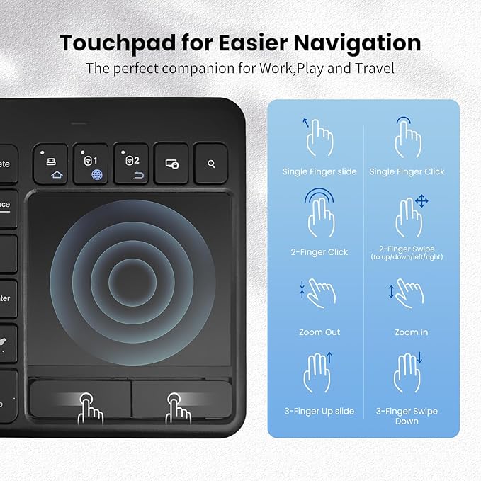 Wireless Bluetooth TouchPad Keyboard with Multi-Device Keyboard for Windows,Laptop,Tablet,Windows,Android,Chrome OS