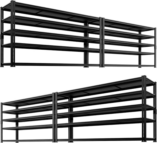 Storage Shelves Heavy Duty 4 PCS, 60" L x 24" W x 78" H Garage Storage Shelves Unit Loads 3700LBS, 5-tier Adjustable Metal Industrial Utility Shelf Rack for Kitchen, Laundry Room, Warehouse, Basement