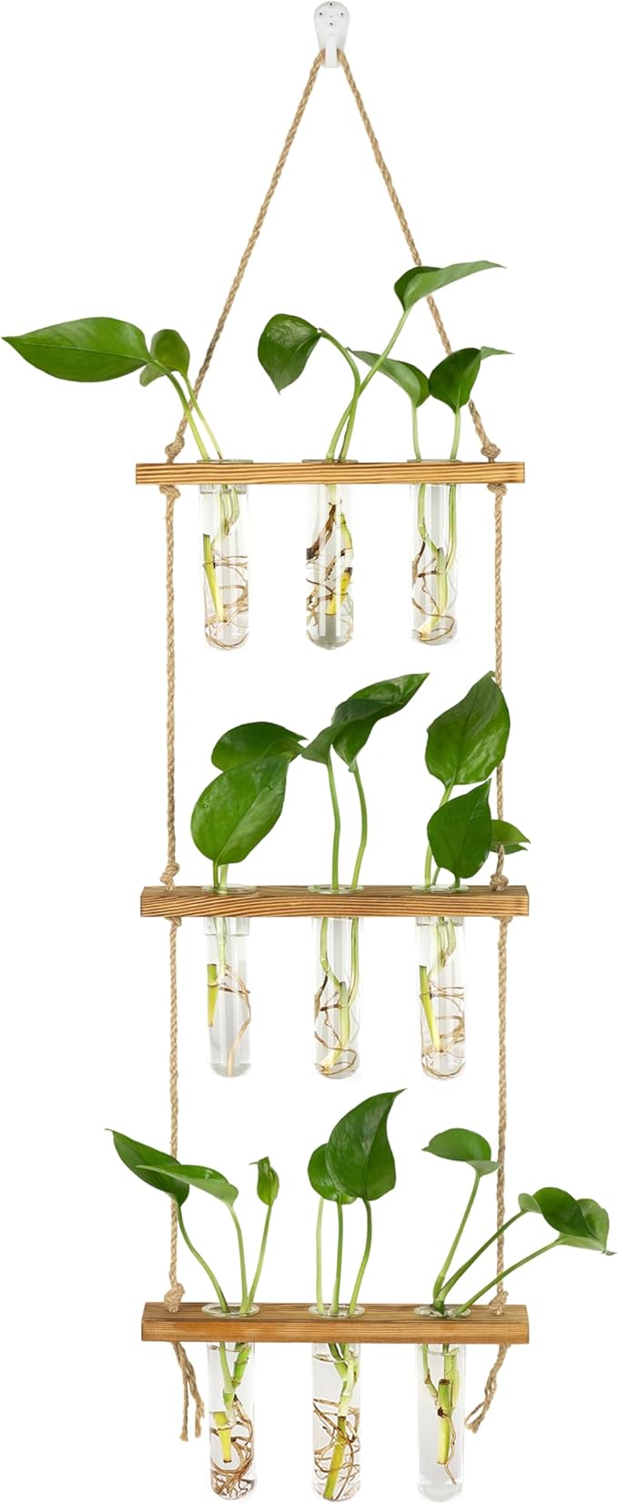 Hyindoor Wall Hanging Propagation Stations 3 Tired Wall Planter Terrarium with Wooden Stand and Glass Test Tubes Plant Hanger Flower Vase for Home Office Wall Decor Hydroponic Cuttings