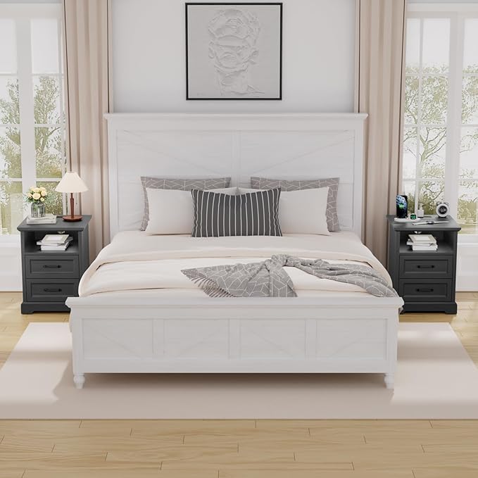 HOMMPA 18'' Farmhouse Nightstand with Charging Station, Bedside Tables with Storage, Bed Side End Table with Open Shelf, 2 Drawers Wood Night Stand Dresser for Bedroom, Living Room, Black