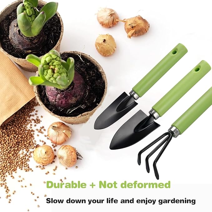 Garden Tools 3-Piece Planting Tools Set with Plastic Handle,Lightweight Durable Gardening Hand Tools,Ideal Succulent Tools Gifts for Women and Men (Small Green Set)