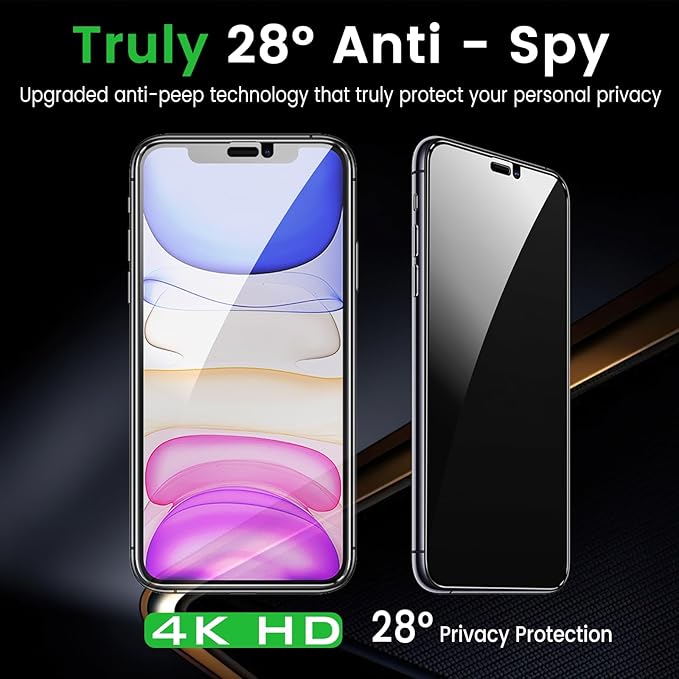 3 Pack Privacy Screen Protector for iPhone 11 6.1 Inch with 3 Pack Camera Lens Protector, Anti Spy Tempered Glass Film, Anti-Scratch, Touch Sensitive, Case Friendly