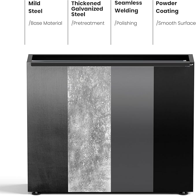 GSK Light Metal Planter Boxes LED Lighting Strips × 2 Outdoor Black Rectangle Flower Trough Heavy Duty Galvanized Iron Raised Tall Garden Bed Indoor Divider Shelf for Plants and Space Dividing