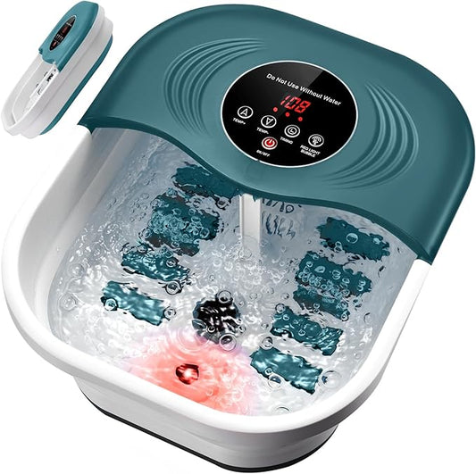 Foot Spa Bath Massager with Heat, Bubble Jets, Red Light & Timer, Pedicure Foot Spa with 95-118℉ Temperature Control, 8 Shiatsu Rollers, Pumice Stone, Gift for Mom and Dad