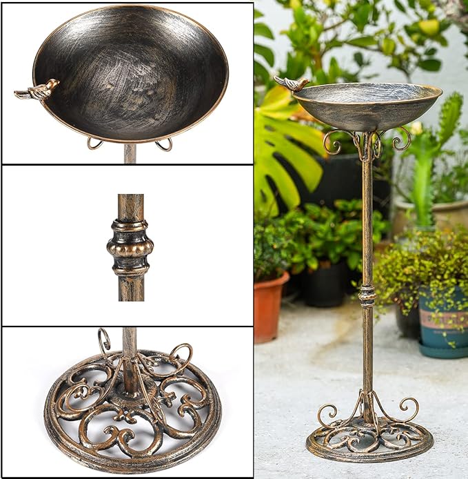 11.4" W*27.6" H Cast Iron Pedestal Bird Baths for Outdoors, Vintage Metal Bird Bath Bowl, Bird Feeder Or Drinker Plate, Home Garden Lawn Yard Decorations